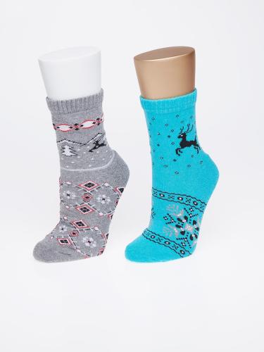 Носки женские в подарочной коробке (2 пары)  С-1117 , С-1120/1, бирюза, серый 