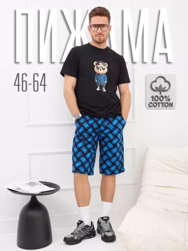 Пижама мужская с шортами С-63210, Медведь_Репер