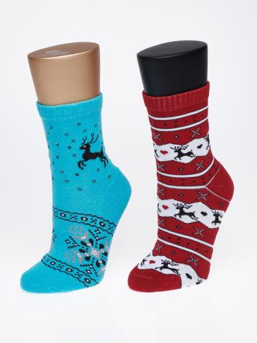Носки женские в подарочной коробке (2 пары)  С-1117 , С-1119/1, бирюза, красный